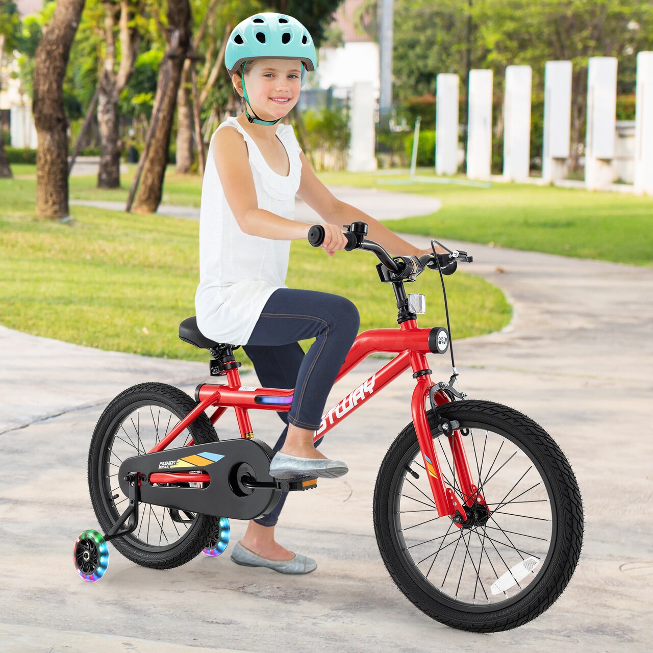 LED Lighted 18-Inch Kids Bike with Training Wheels for Children Aged 4-8 - 52.5" L x 21.5" W x 30" H